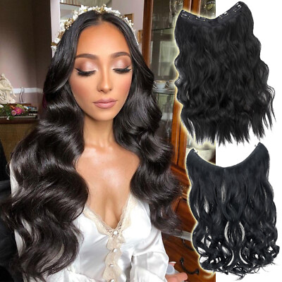 #ad Invisible Wire One Piece Clip in Hair Extensions Real Natural as Remy Human Wavy $12.06