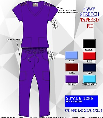 #ad FlexCore Women Scrubs Stretch Nurse Tapered Fit 4 Way Stretch W Lace Up Accents $37.99