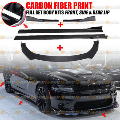 #ad For Dodge Charger 15 21 Front Bumper Lip Side Skirts Rear Kits Carbon Fiber Look $139.99