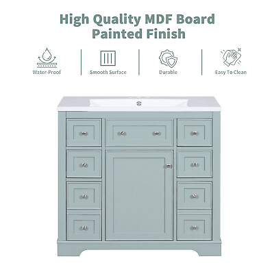 #ad 36quot;Bathroom Vanity with Sink Combo One Cabinet and Six DrawersSolid Wood Green $493.98