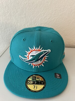 #ad Men#x27;s NFL Miami Dolphins New Era 5950 59Fifty Cloud Icon OTC Fitted Hat 7 3 8 $39.99