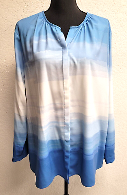 #ad Kelly Clinton Button Up Shirt 1X Blue White Gradient Long Sleeved $11.51