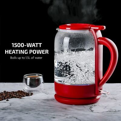 #ad Heat Portable 1500 Watt Red Electric Electric Hot Water Glass Kettle 1.5 Liter $25.25