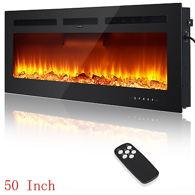 #ad 50#x27;#x27; Electric Fireplace Recessed Wall Mounted Heater 750 1500W w Remote Control $219.99