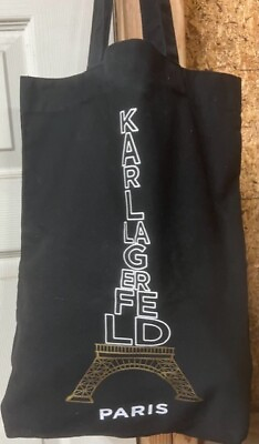 KARL LAGERFELD Travel Eiffel Tower Tote Black Bag %100 Cotton 16quot; X 13quot; X 3quot; $14.45
