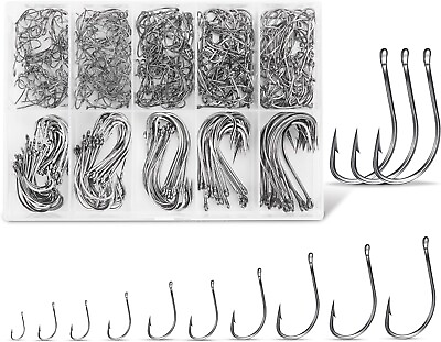 #ad Carbon Steel Fishing Hooks 500 Pcs Circle Hooks Assortment for Saltwater Fre... $11.99