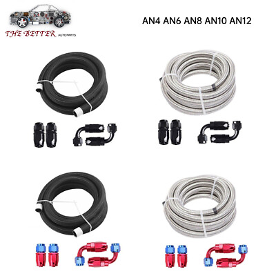 #ad 12AN 10AN 8AN 6AN 4AN Fitting Stainless Steel Braided Oil Fuel Hose Line Kit 5FT $20.78
