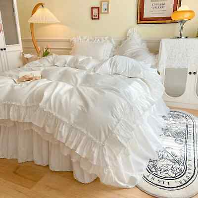 #ad 4 6Pcs Bedding Sets Ruffle Duvet Cover Bedskirt Pillowcase Home Textiles $282.42