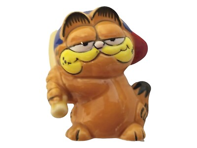 #ad Vtg Enesco 1978 Baseball Garfield Ceramic Bank Cat Figurine Korea United Feature $59.00