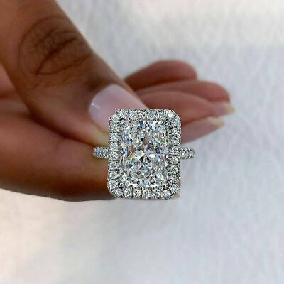 #ad 5CT Radiant Diamond Women Halo Engagement Ring 14K White Gold Finish Size 6 12 $158.00