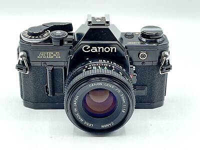 #ad Black Canon AE 1 AE1 50mm Lens Manual Focus Kit Rare Beauty Very Nice $228.28