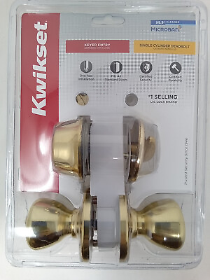 #ad Kwikset Polished Brass Doorknob Lock With Deadbolt Combo Pack 96900 253 $20.00