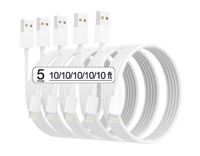 #ad Apple Iphone Fast Charger Lightning Cable 10FT Foot Long MFI Certified 5 Pack $13.85