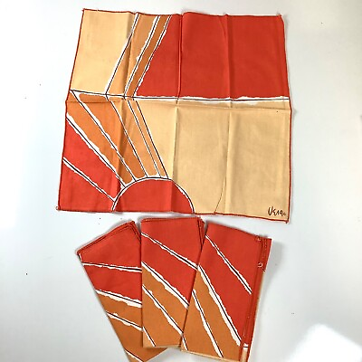 #ad Vtg MCM 1970s VERA Neumann Set of 4 Orange Yellow Cloth Napkins 15” x 15” $33.00