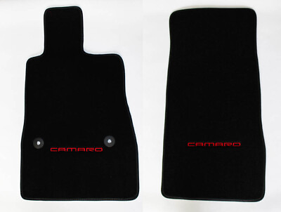 #ad NEW BLACK Carpet Floor Mats 2016 2022 Camaro Embroidered Logo in Red Set of 2 $102.93