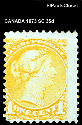 #ad CANADA 1873 SC 35d QUEEN VICTORIA ORANGE 1¢ MVLH P 11½ x 12 ORIGINAL GUM FINE $337.50