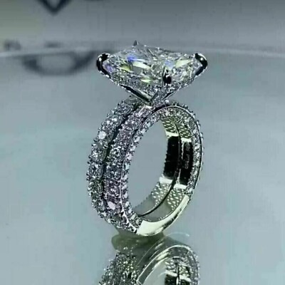 #ad Simulated Diamond 3 Ct Radiant Engagement Bridal Ring Set 14K White Gold Plated $192.84