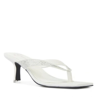 #ad Black Suede Studio BNWT quot;Estellequot; white sandals thong heel NEW crystals $99.99