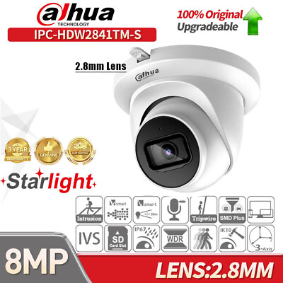 #ad Dahua 8MP 4K Starlight Wizsense POE 2.8mm IP Camera IPC HDW2841TM S IR Mic SMD $88.09