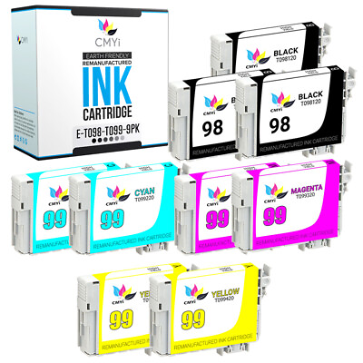 #ad 9PK Black Color 98 99 Replacement Ink Cartridges for Epson T098 T099 3BK 2CMY $28.59