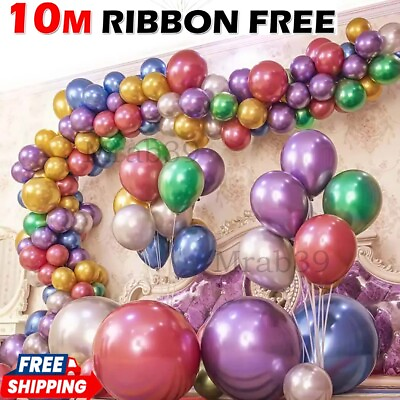 #ad 10 50 CHROME BALLOONS METALLIC LATEX PEARL 12quot; Helium Air Wedding Birthday Party GBP 1.69