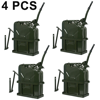 #ad 4PCS 5 Gallon 20L Jerry Can Gas Steel Tank w Holder Emergency Backup $145.59