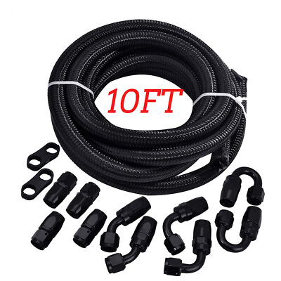 Fuel Line Kit Braided Nylon Stainless Fuel Hose 6AN 8AN 10AN CPE 10FT Black $40.99