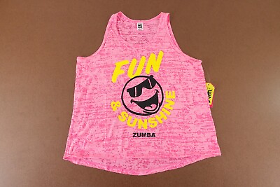 #ad Zumba Wear Women#x27;s Size Medium Pink Fun amp; Sunshine Graphic Tank Top NWT $15.87