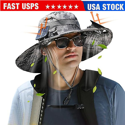 #ad #ad Wide Brim Solar Fan Outdoor Fishing Hat Sunscreen Sun Hat with Fan $33.86