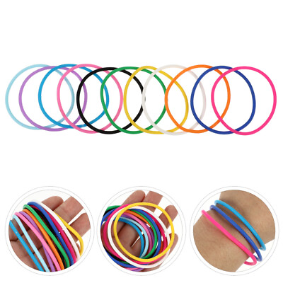 #ad 10 Pcs Silicone Wristband Colorful Elastic Stretch Wristbands $7.81