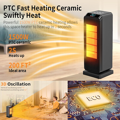 #ad 1800W Electric Ceramic Space Thermostat Heater Oscillating Heater Silent Fast US $46.39