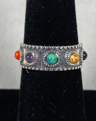 #ad New Handmade 925 Sterling Silver Ring w Multiple Colored Natural Stones Size 7 $34.99