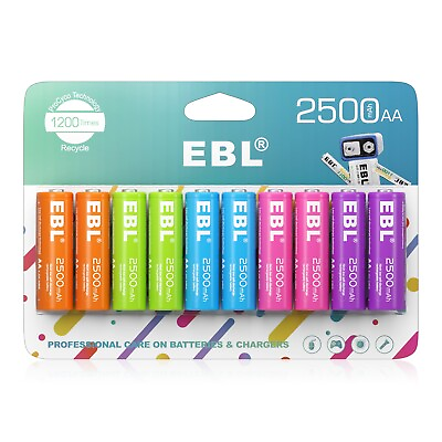 #ad EBL 10x 1.2V Rechargeable Ni MH AA Batteries 2500mAh Colorful Double A Battery $14.59