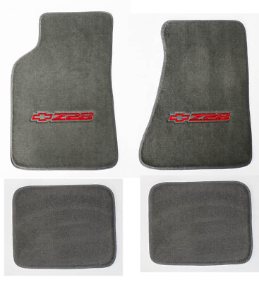 #ad NEW 1982 2002 Camaro Floor Mats Gray Carpet Embroidered Z28 Logo Red Set of 4 $125.97