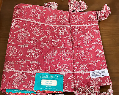 #ad 2 Pioneer Woman Woven Rose Tassel Placemats Rare Find Table Home Decor NEW TAGS $28.99