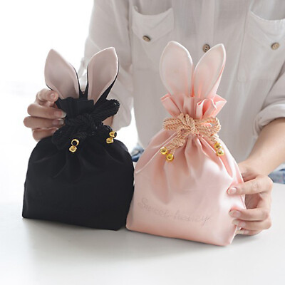 #ad Travel Cosmetic Pouch Bag with Drawstring Easter Candy Bag Ear Design for Girls $13.25