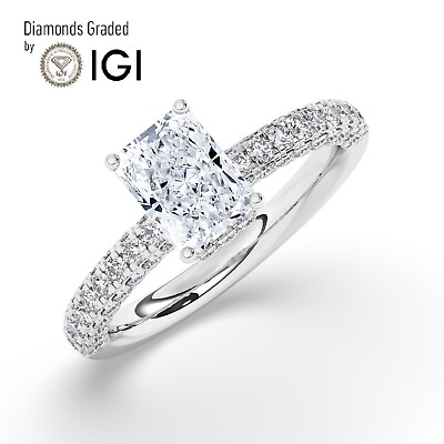 #ad IGI 2 CT Solitaire Lab Grown Radiant Diamond Engagement Ring 18K White Gold $2278.10