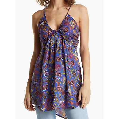#ad Free People Women#x27;s Pixie Cross Back Tunic Top Purple Floral V Neck M NWT $39.99