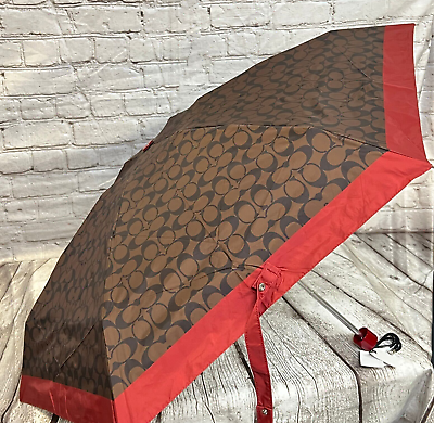 #ad Coach Mini Umbrella in Signature Print UV Protection Chestnut Red NEW $38.88