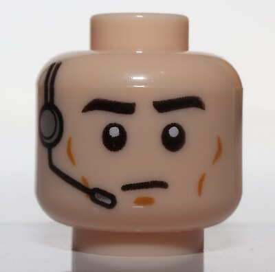 Lego Star Wars Minifig Head Male Black Eyebrows Cheek Lines Frown Headset $1.99
