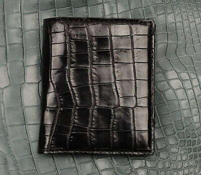#ad Double Side Genuine Crocodile Crocodile Leather Skin Black Bifold Mens Wallet $85.00