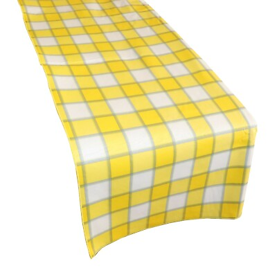 #ad Plastic Yellow Plaid Checkered Print Table Runner Non Slip Flannel Backing $10.00