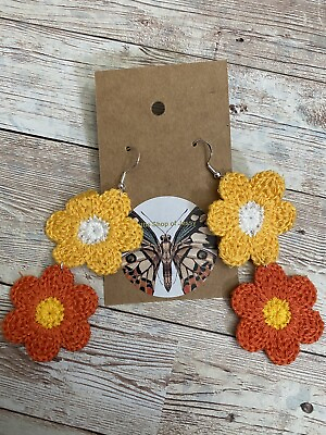 #ad handmade earrings Garden flowers #109 double daisies lightweight NWT Cottagecore $5.52