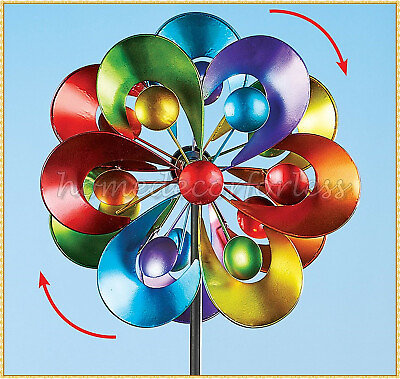 #ad Colorful Double Kinetic Metal Wind Spinner Stake Garden Yard Lawn Home Art Decor $34.98