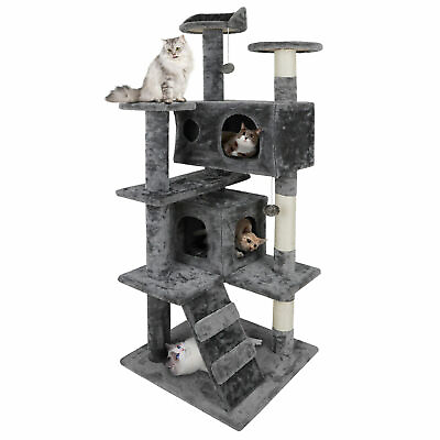 #ad Gray Cat Tree Tower Activity Center Large Playing House Condo Rest Cat 55quot; $42.58