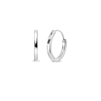 #ad Sterling Silver Endless 14mm Square Tube Round Unisex Small Hoop Earrings $9.99