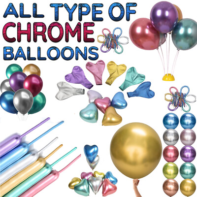 #ad 10 50 CHROME BALLOONS METALLIC LATEX PEARL Helium Air Wedding Birthday Party UK GBP 11.99