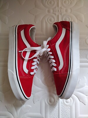 #ad Vans Shoes Women#x27;s Size 7 Red White 500714 Lace Up Sneakers $27.99