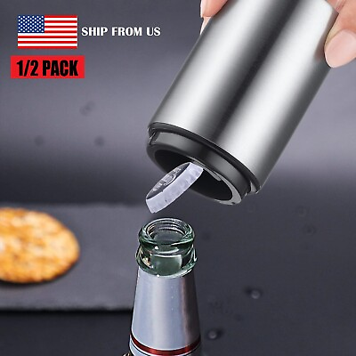 #ad 2× Automatic Beer Soda Bottle Opener Stainless Steel Push Down Cap Xmas Party US $8.27