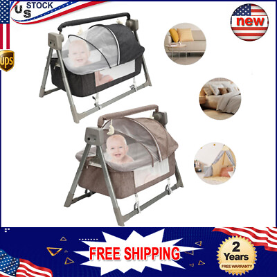 #ad New Electric Baby Crib Cradle Bluetooth Infant Auto Swing Bed Rocker with Remote $109.92